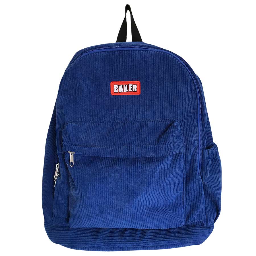 blue corduroy backpack