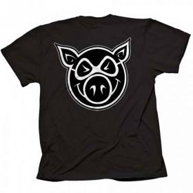 Pig Wheels Front And Back Head T-Shirt - Black