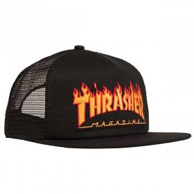 Thrasher Flame Embroidered Mesh Trucker Hat - Black