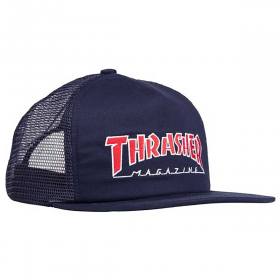 Thrasher Outlined Embroidered Mesh Trucker Hat - Navy