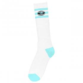 Toy Machine Watching Embroidered Tall Crew Socks - White/Sky