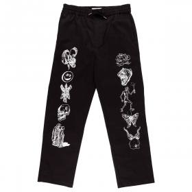 Welcome Emblem Printed Twill Elastic Pants - Black/White
