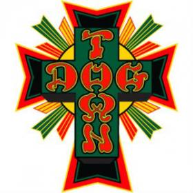 Dogtown Cross Logo Die-Cut Sticker - Rasta Large 3.5" x 4"