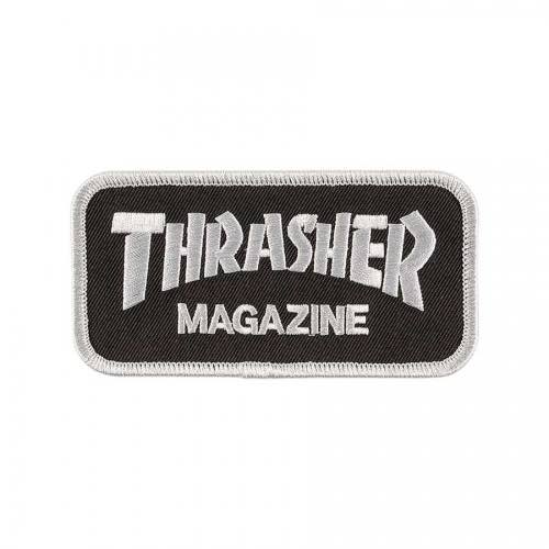 Thrasher Magazine Logo Skateboard Patch 4in Adhesive Iron on Silver on Black si 