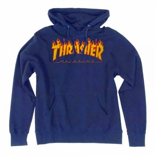 thrasher flame hoodie navy