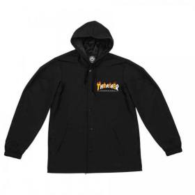 Thrasher Flame Mag Hooded Windbreaker Coaches Jacket - Black