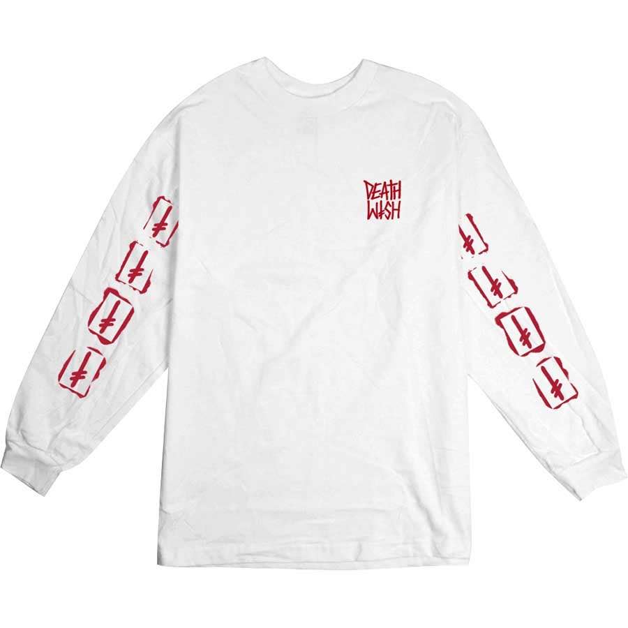 Deathwish Stencil Long Sleeve T Shirt White Red Socal Skateshop